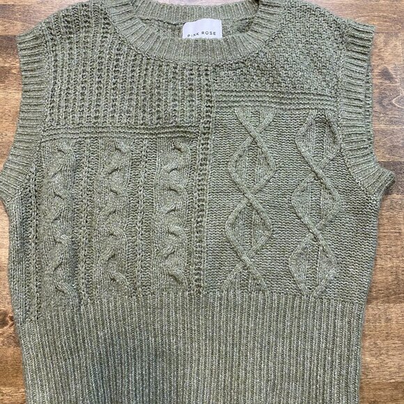 Women's Pink Rose Sage Green Sweater Vest – Size Small - Picture 9 of 9